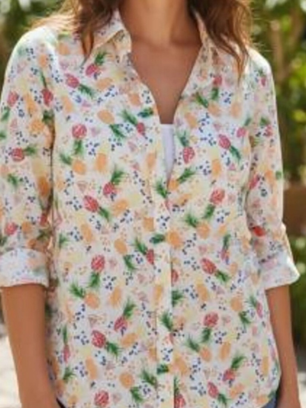 Talbots Pineapples Watermelons Novelty Print Cotton Button Up Shirt MP